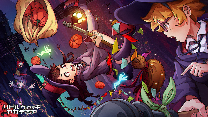 kagari atsuko, sucy manbavaran, and lotte jansson (little witch academia) drawn by magion02