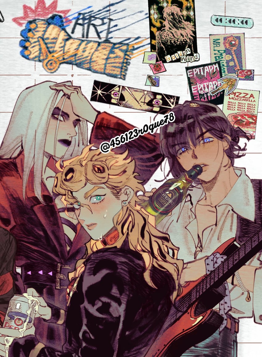 giorno giovanna, bruno bucciarati, and leone abbacchio (jojo no kimyou na bouken and 1 more) drawn by 456123r0gue78