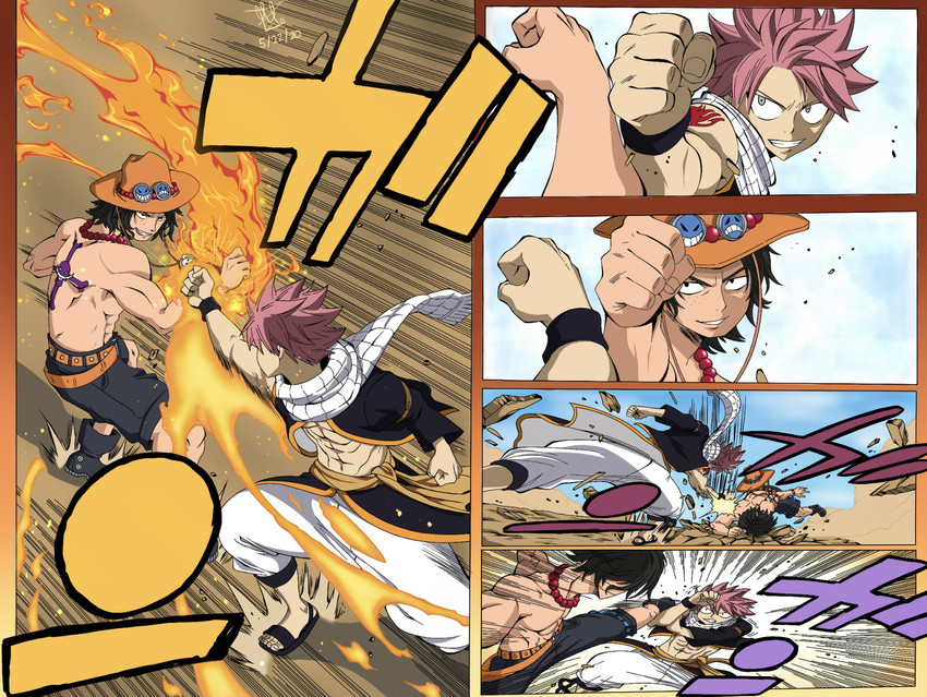 portgas d. ace and natsu dragneel (one piece and 2 more) drawn by henil031