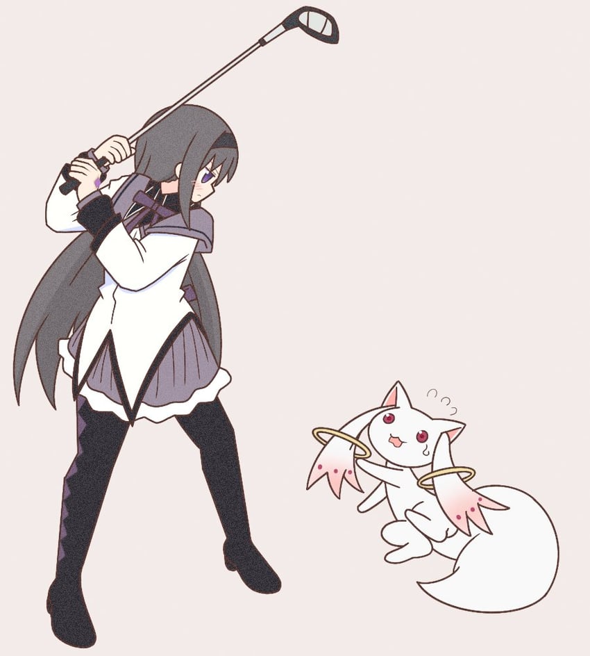 akemi homura and kyubey (mahou shoujo madoka magica) drawn by yuno385