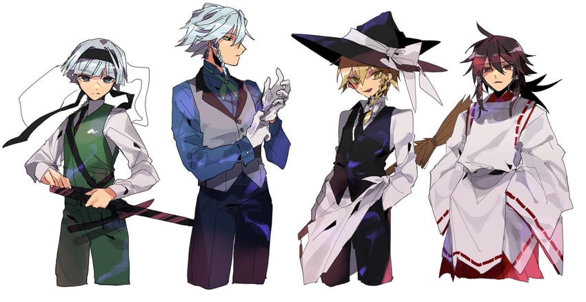 hakurei reimu, kirisame marisa, izayoi sakuya, and konpaku youmu (touhou) drawn by fuuga_(perv_rsity)