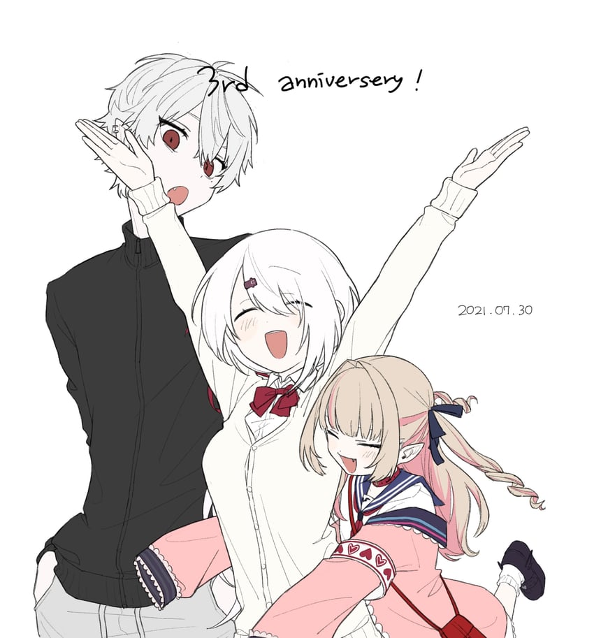 makaino ririmu, shiina yuika, and kuzuha (nijisanji) drawn by po_(po_495)