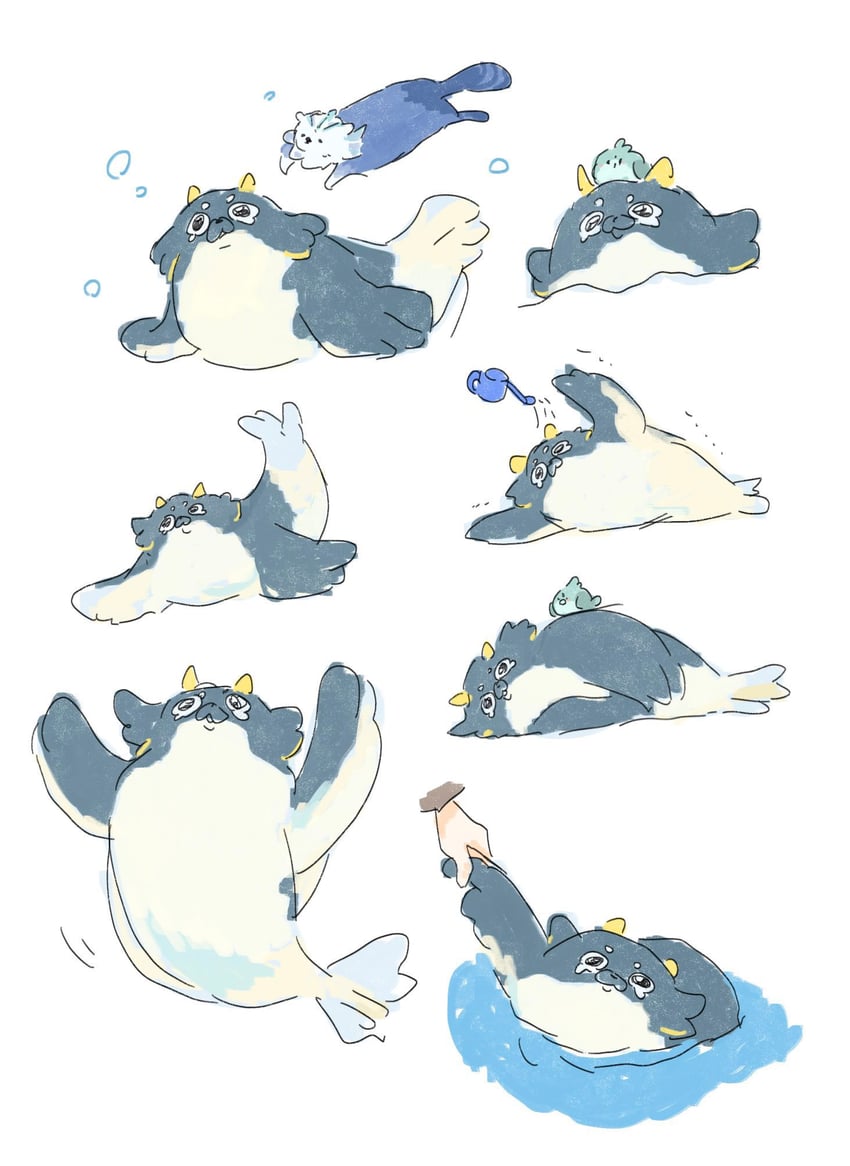 leisurely otter and blubberbeast (genshin impact) drawn by nama_dododo