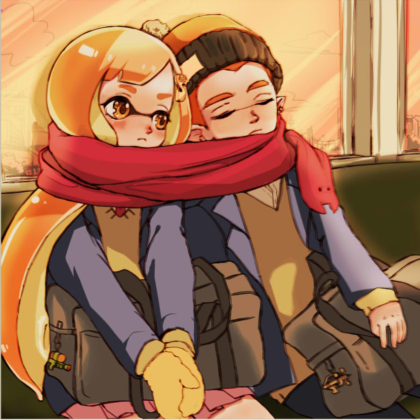 inkling player character, inkling girl, and inkling boy (splatoon and 1 more) drawn by myonmyon_(hama_natu)