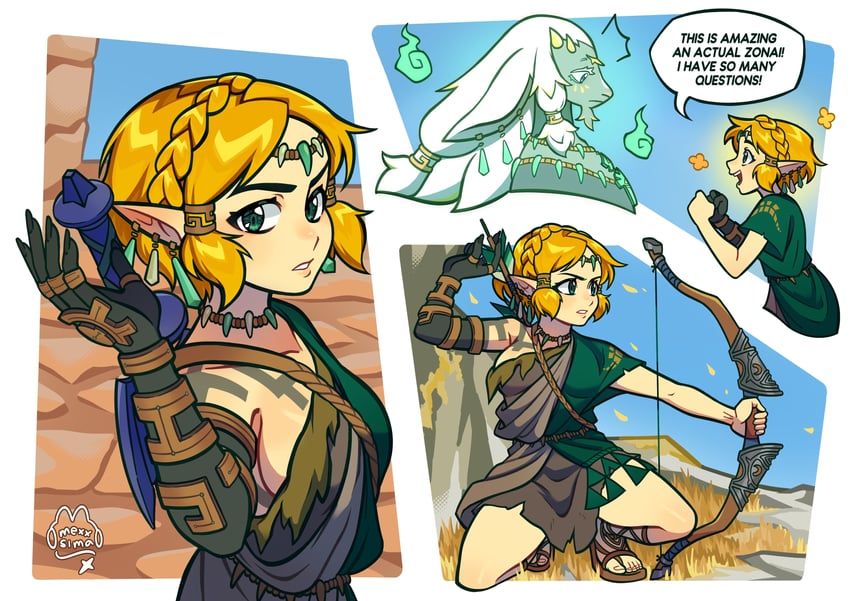 link, princess zelda, and rauru (the legend of zelda and 1 more) drawn by mexxsima