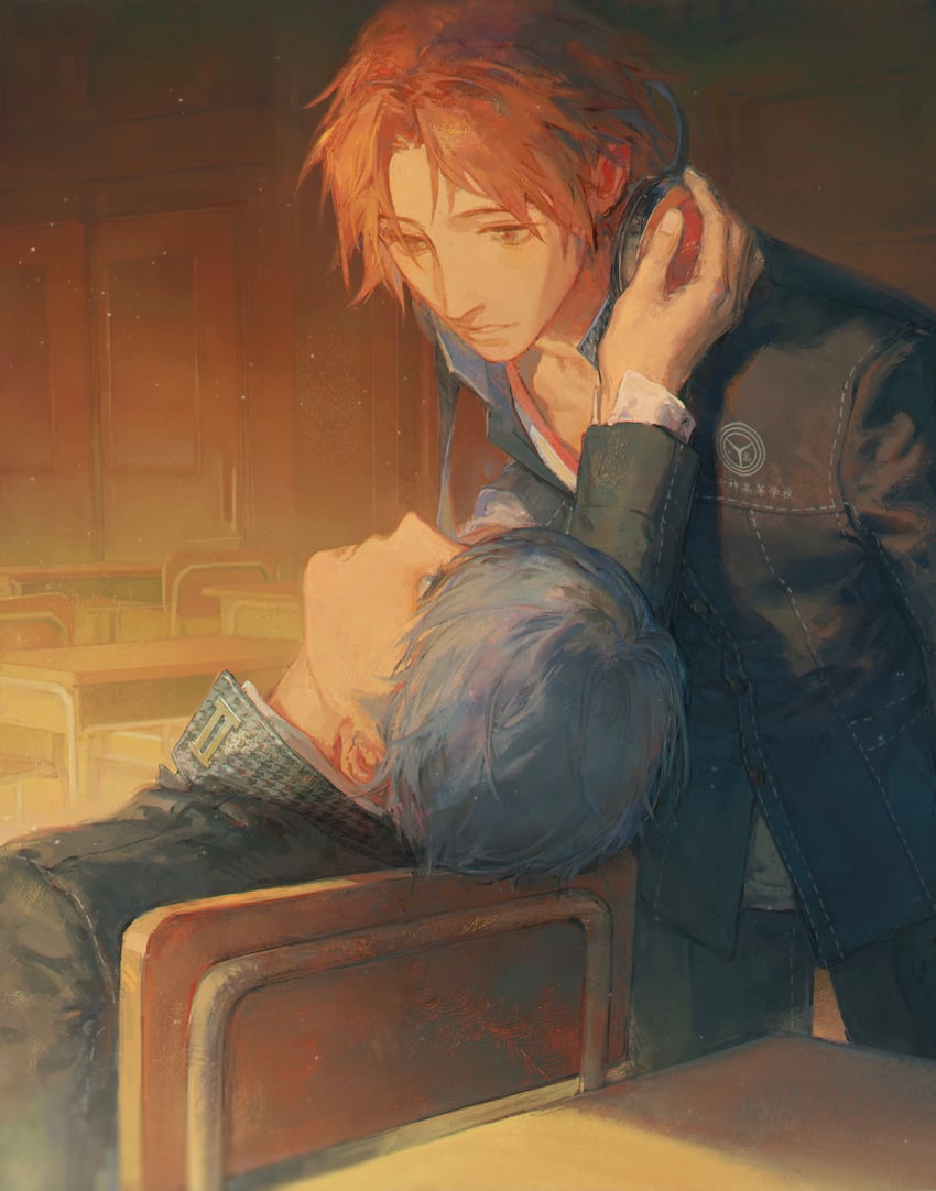 narukami yu and hanamura yousuke (persona and 1 more) drawn by creamyghost
