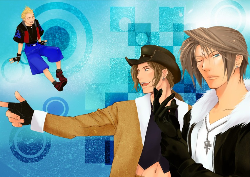 squall leonhart, zell dincht, and irvine kinneas (final fantasy and 1 more) drawn by d-maker