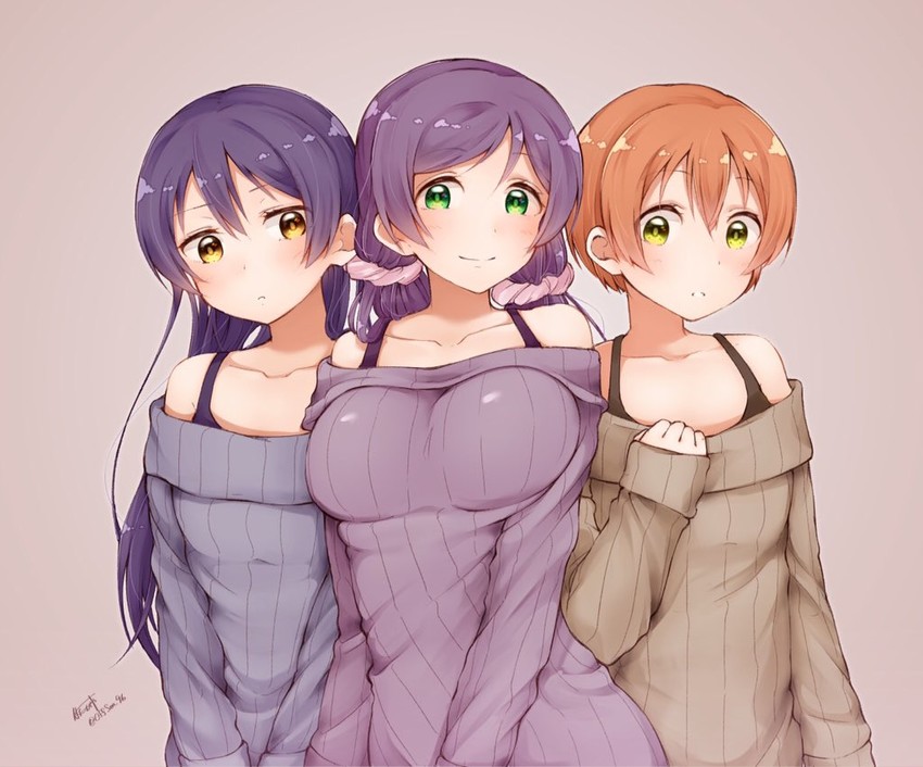 tojo nozomi, sonoda umi, and hoshizora rin (love live! and 1 more) drawn by hatagaya