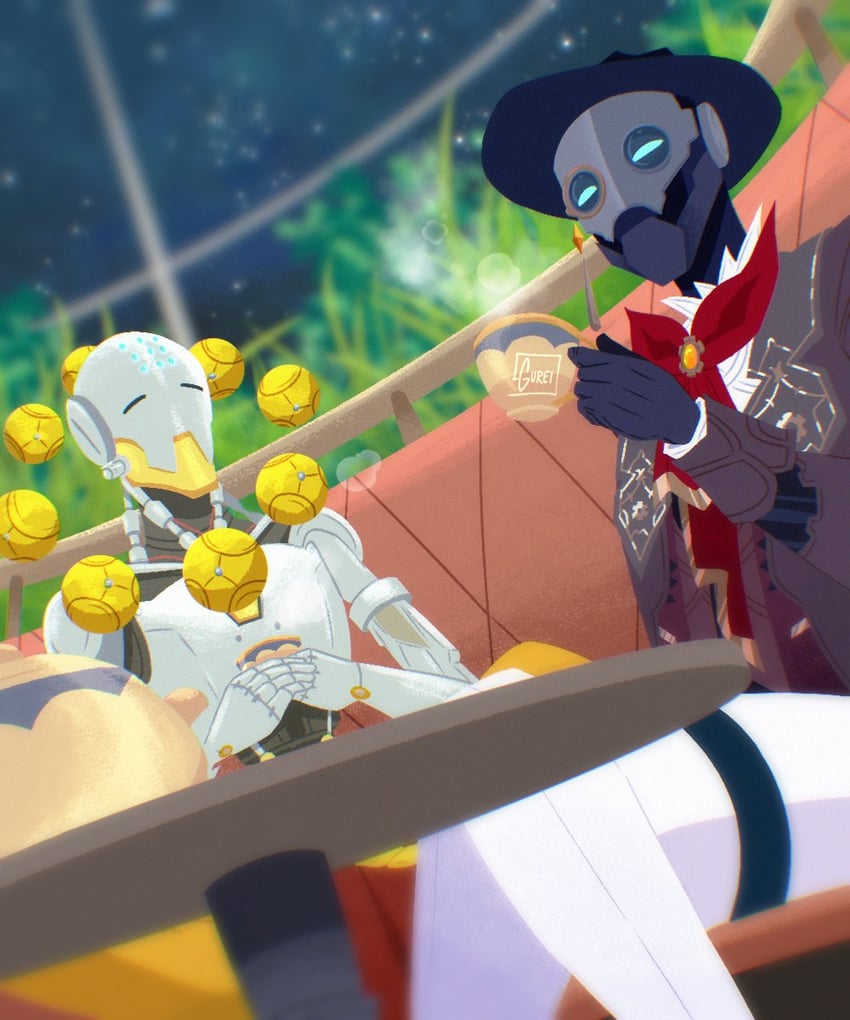 zenyatta and screwllum (honkai and 2 more) drawn by g_ureii