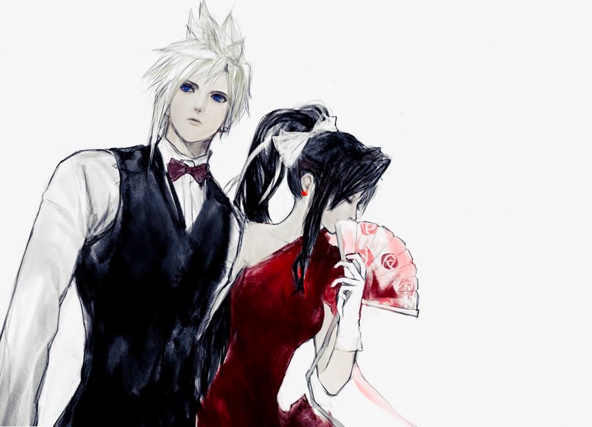 cloud strife and aerith gainsborough (final fantasy and 3 more) drawn by cloud_virtu