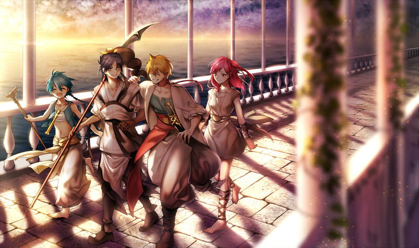 morgiana, aladdin, alibaba saluja, and ren hakuryuu (magi the labyrinth of magic) drawn by ashita_(sooott)