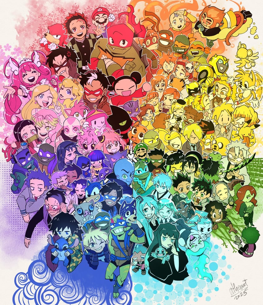 hatsune miku, akemi homura, tomoe mami, pikachu, nami, and 92 more (pokemon and 49 more) drawn by athenoot