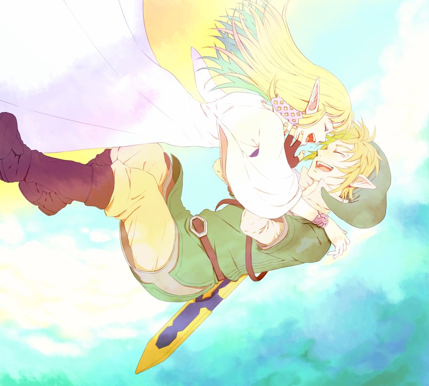link and princess zelda (the legend of zelda and 1 more) drawn by saiba_(henrietta)