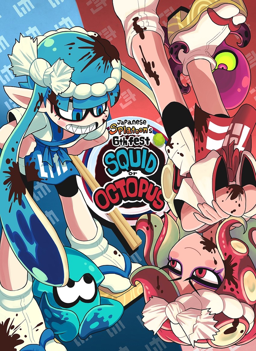 inkling player character, inkling girl, octoling player character, and takozonesu (splatoon and 1 more) drawn by gashi-gashi