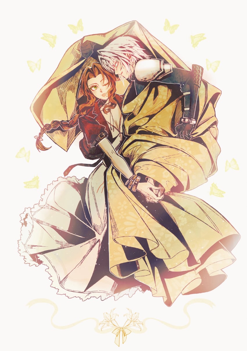 aerith gainsborough and sephiroth (final fantasy and 2 more) drawn by zdax20001212