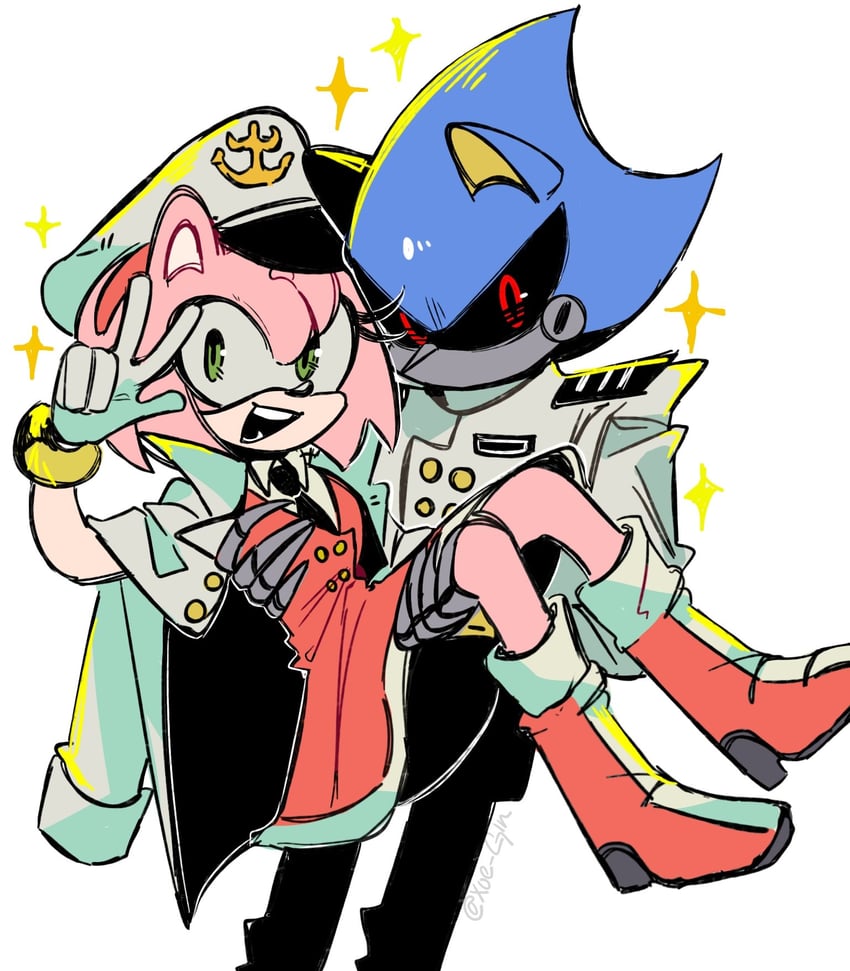 amy rose and metal sonic (sonic) drawn by xue_gin