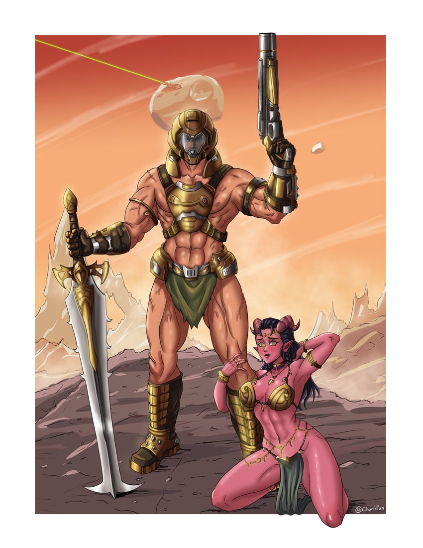 doomguy, dahlia, and dejah thoris (original and 4 more) drawn by charleian