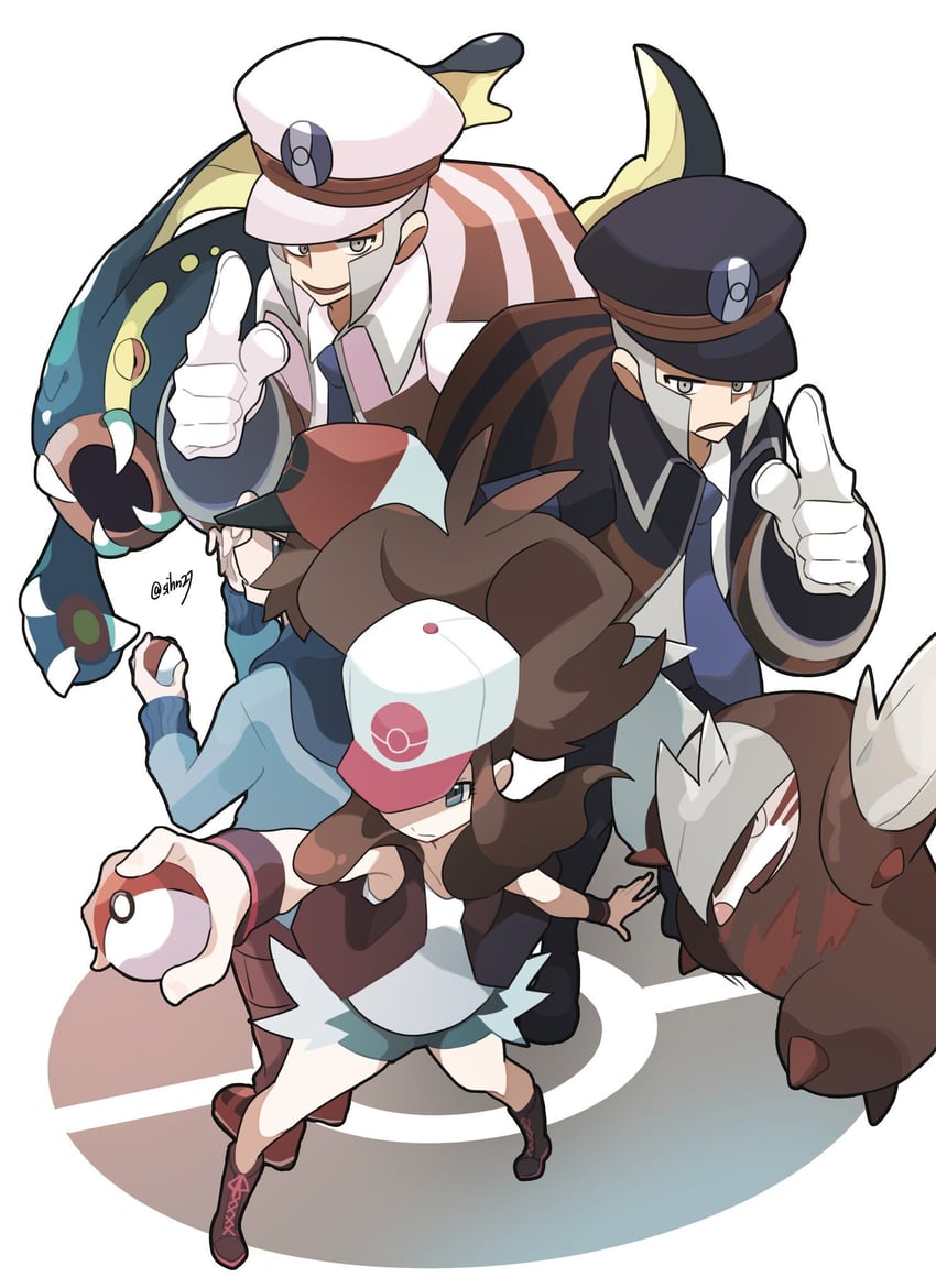 hilda, hilbert, ingo, emmet, eelektross, and 1 more (pokemon and 1 more) drawn by clear_2758