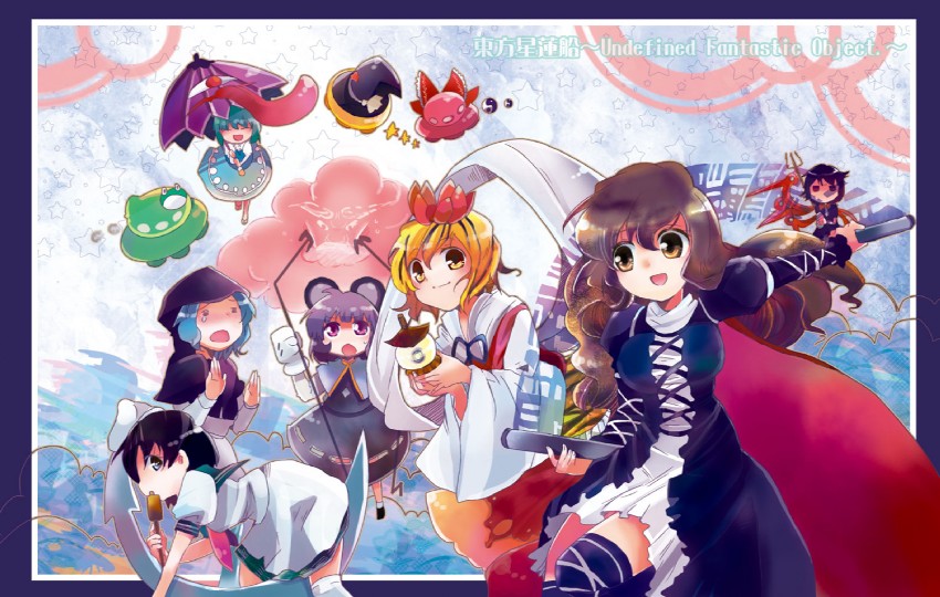 tatara kogasa, nazrin, hijiri byakuren, houjuu nue, toramaru shou, and 3 more (touhou and 1 more) drawn by oimoto_jirou
