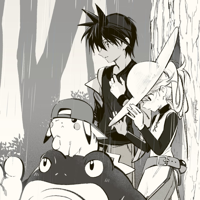 pikachu, red, yellow, pika, and poliwrath (pokemon and 1 more) drawn by ponkinoponkino