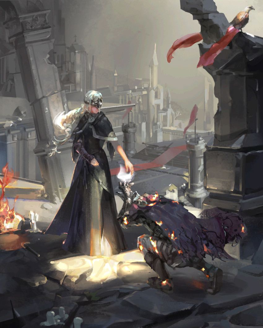 fire keeper and ashen one (dark souls and 1 more) drawn by polskash