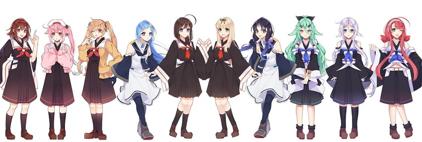 shigure, yuudachi, samidare, murasame, yamakaze, and 5 more (kantai collection) drawn by kozu_(bloomme1_me)