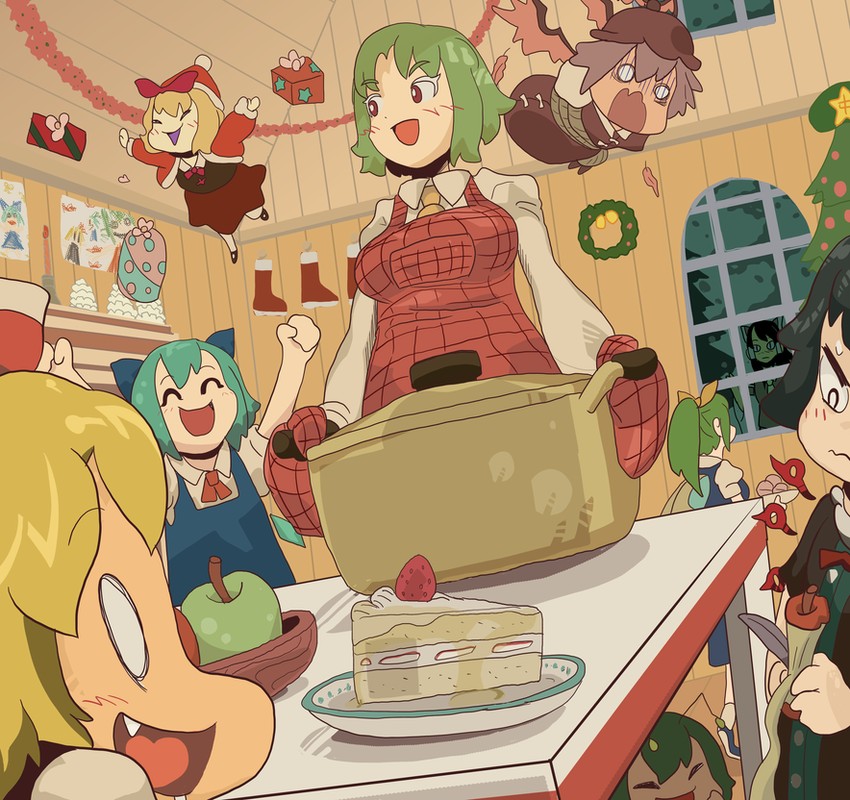 hakurei reimu, cirno, rumia, kazami yuuka, mystia lorelei, and 4 more (touhou) drawn by kokoyashi