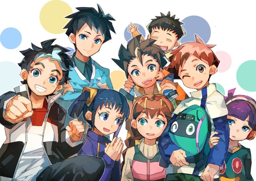 hayasugi hayato, daimonyama tsuranuki, shashot, hayasugi haruka, kiyosu ryuuji, and 1 more (shinkalion and 1 more) drawn by geetgeet