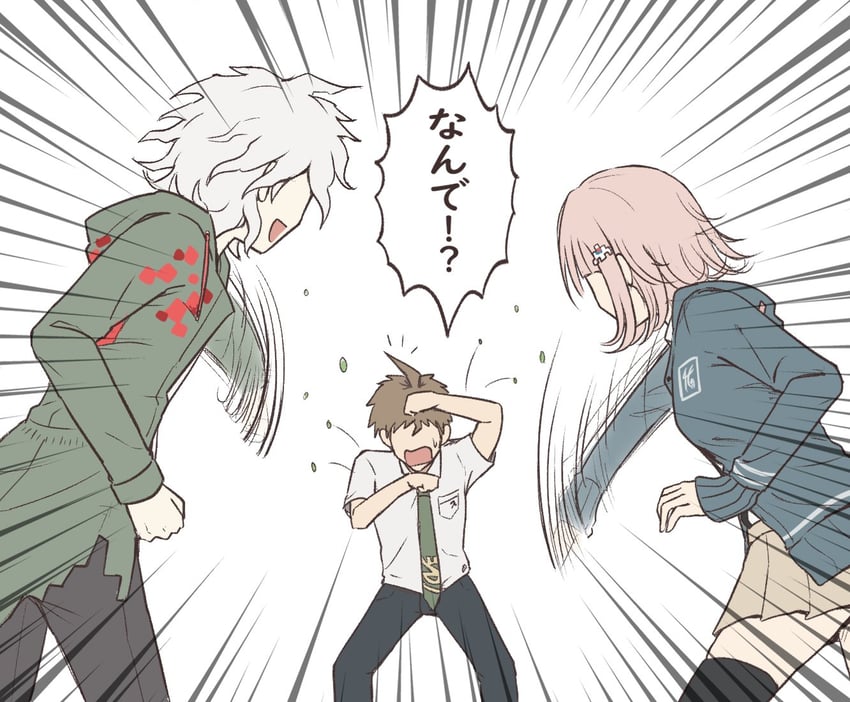 nanami chiaki, komaeda nagito, and hinata hajime (danganronpa and 1 more) drawn by kmnm_1403