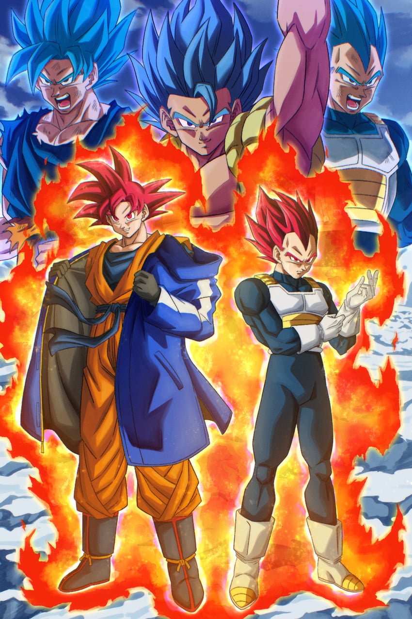 son goku, vegeta, and gogeta (dragon ball and 2 more) drawn by buraku_black