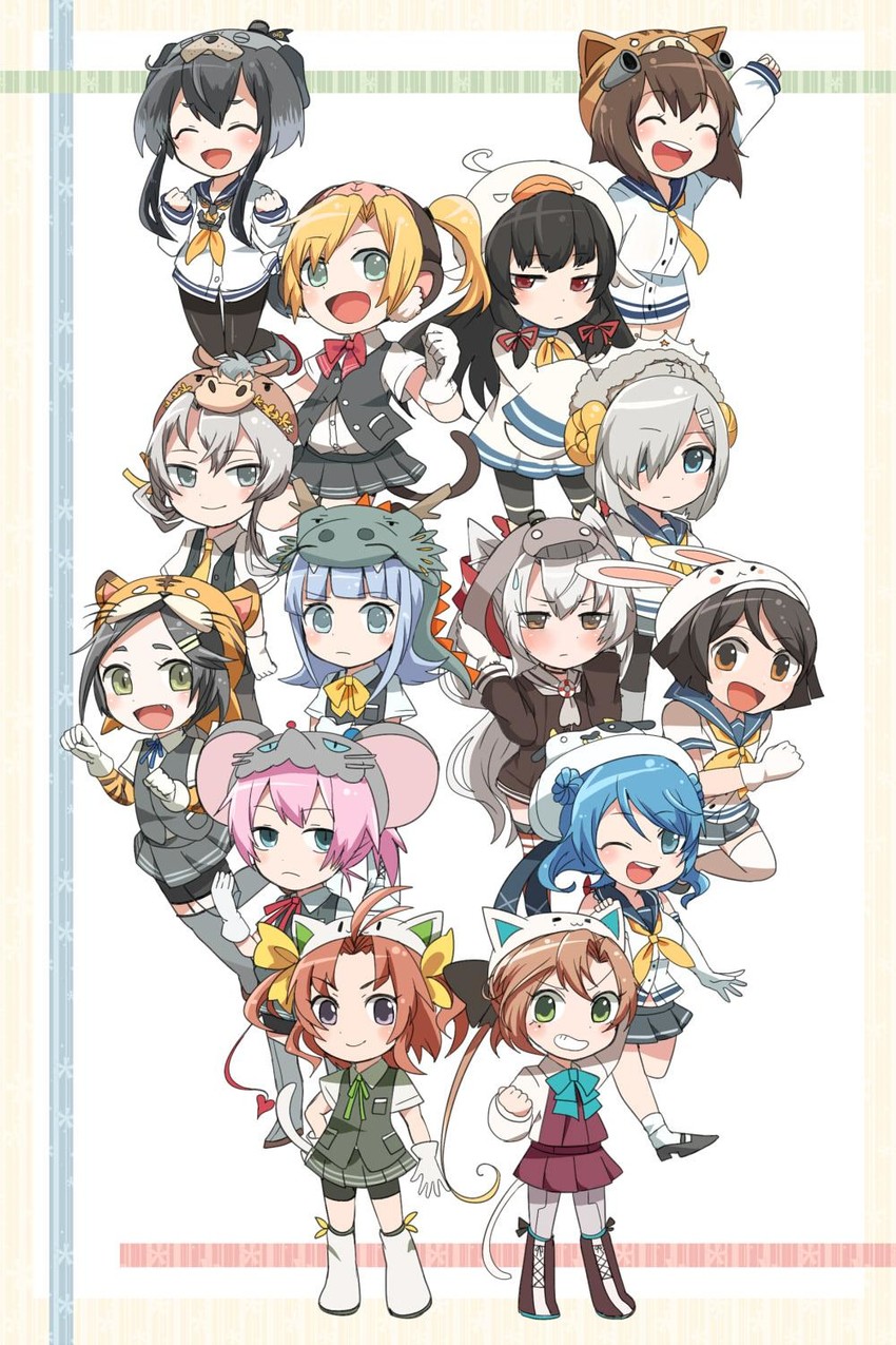 hamakaze, amatsukaze, yukikaze, shiranui, akigumo, and 9 more (kantai collection and 1 more) drawn by itomugi-kun