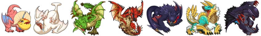 rathalos, zinogre, nargacuga, khezu, rathian, and 2 more (monster hunter) drawn by kemonomichi_(blue_black)