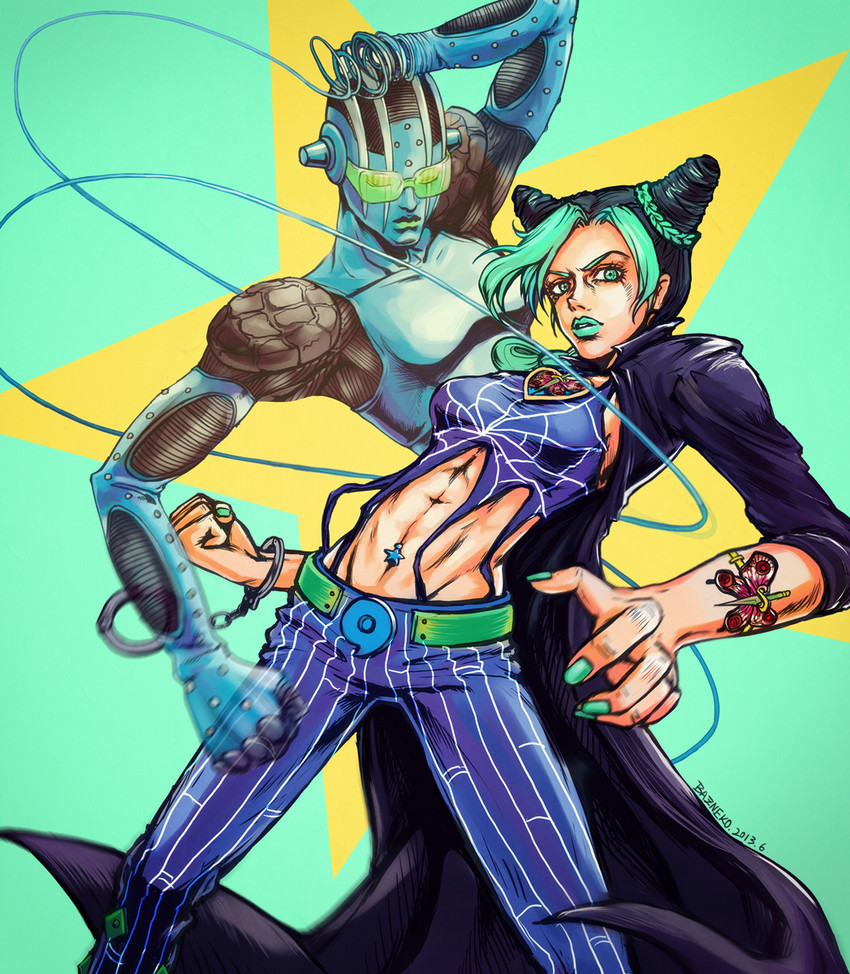 kujo jolyne and stone free (jojo no kimyou na bouken and 1 more) drawn by baz_neko