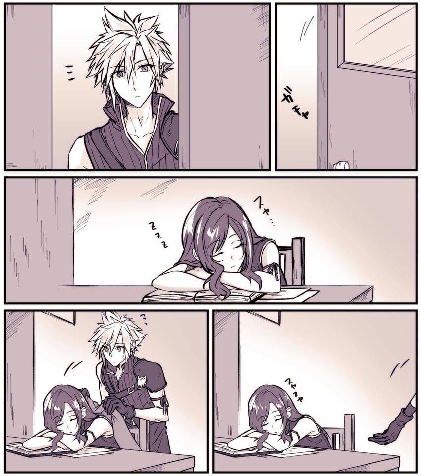 tifa lockhart, cloud strife, and fenrir (final fantasy and 2 more) drawn by mizuamememe