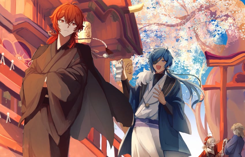 klee, diluc, kaeya, and albedo (genshin impact) drawn by 403pa
