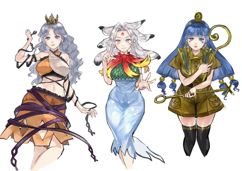 michigami nareko, houjuu chimi, and chirizuka ubame (touhou) drawn by gonglijeongli