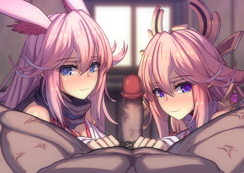 yae miko, yae sakura, and sakura ayane (genshin impact and 3 more) drawn by lao_meng