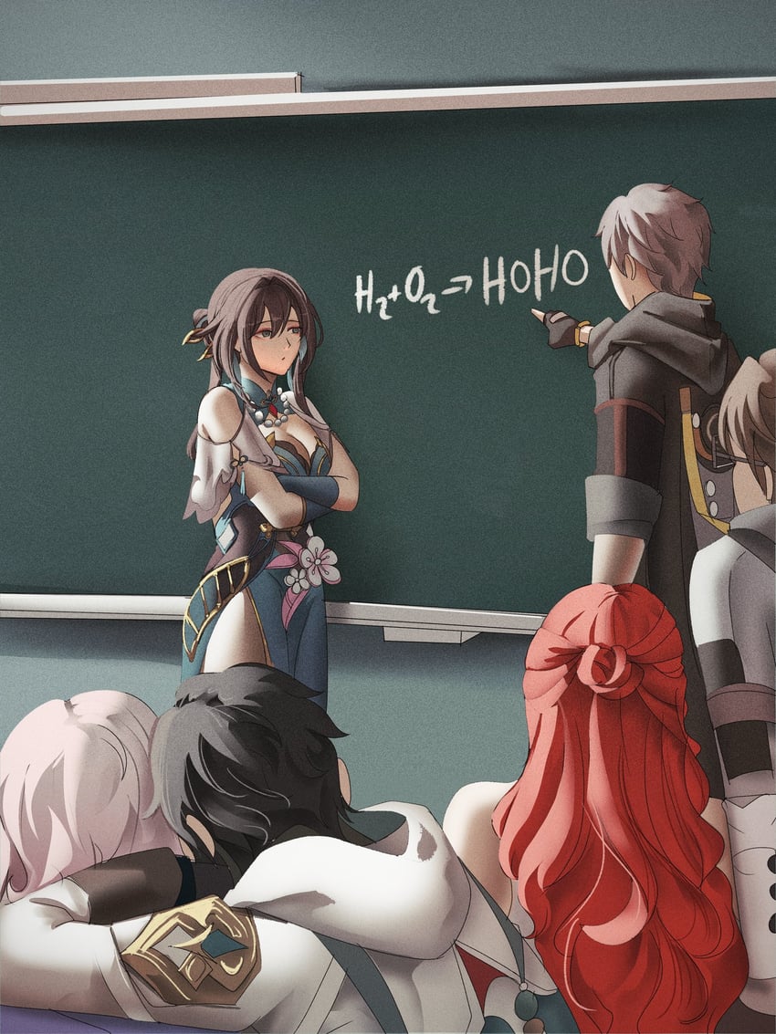 trailblazer, march 7th, caelus, dan heng, ruan mei, and 2 more (honkai and 1 more) drawn by notgustiarp