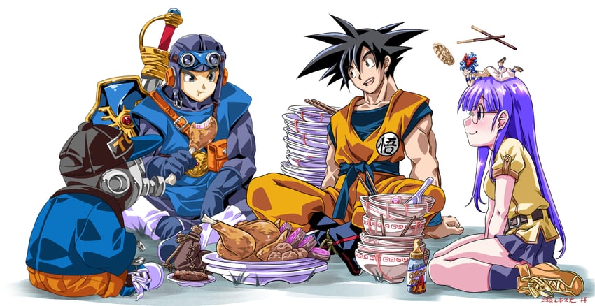 son goku, prince of lorasia, norimaki arale, toriyama akira, and chobit (dragon ball and 6 more) drawn by senomoto_hisashi