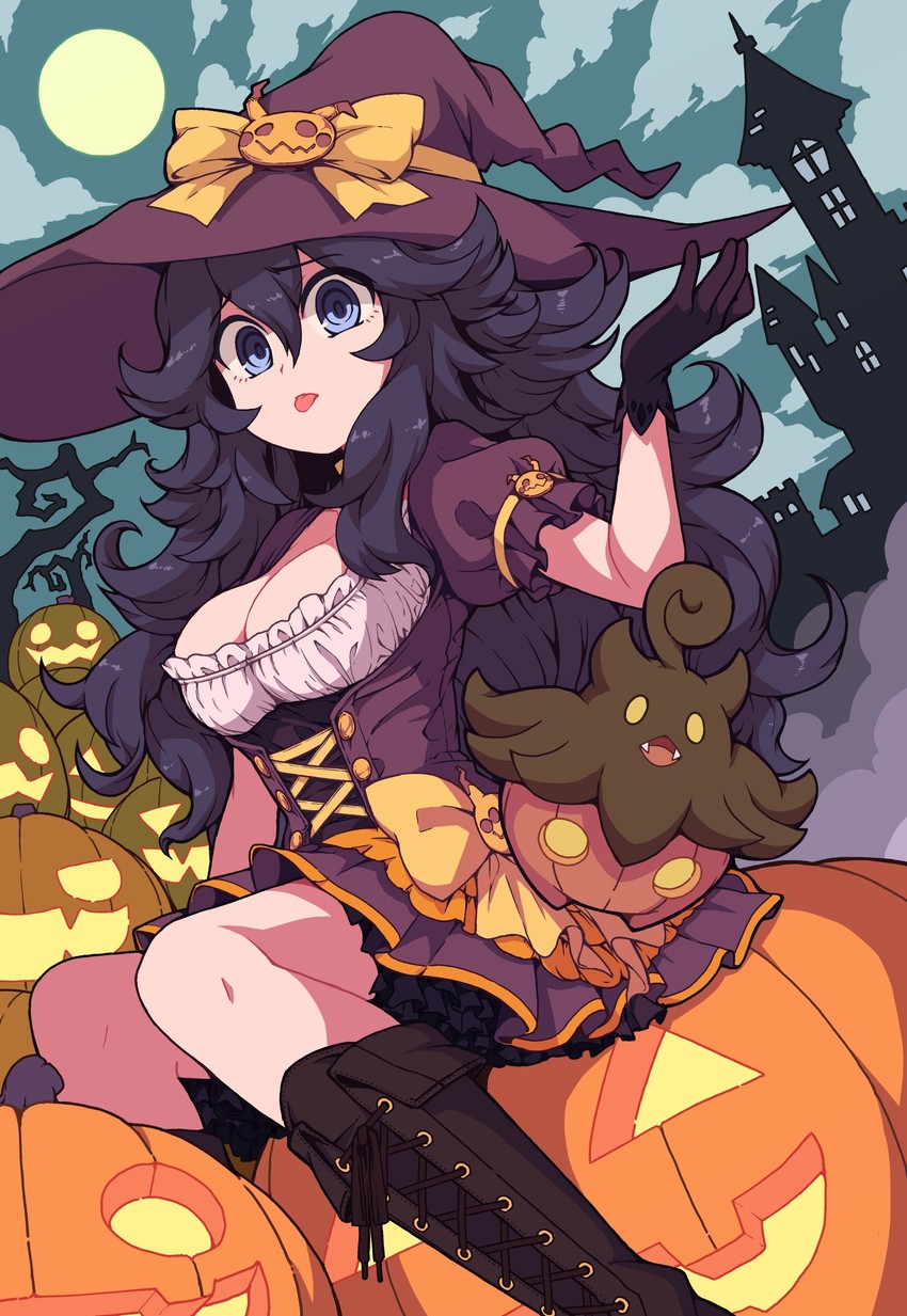 hex maniac, mimikyu, and pumpkaboo (pokemon and 1 more) drawn by yokoyoko_(nazonazo)