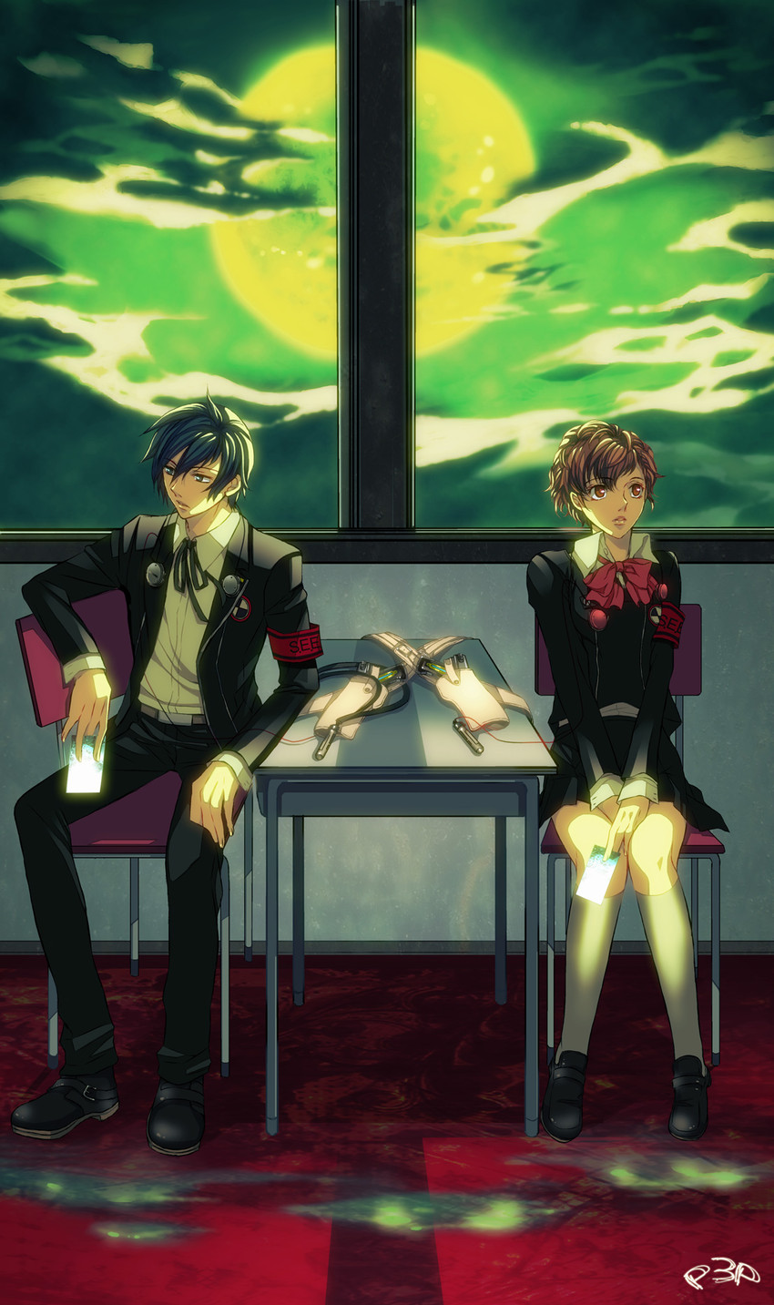 yuuki makoto and shiomi kotone (persona and 2 more) drawn by nishi_juuji