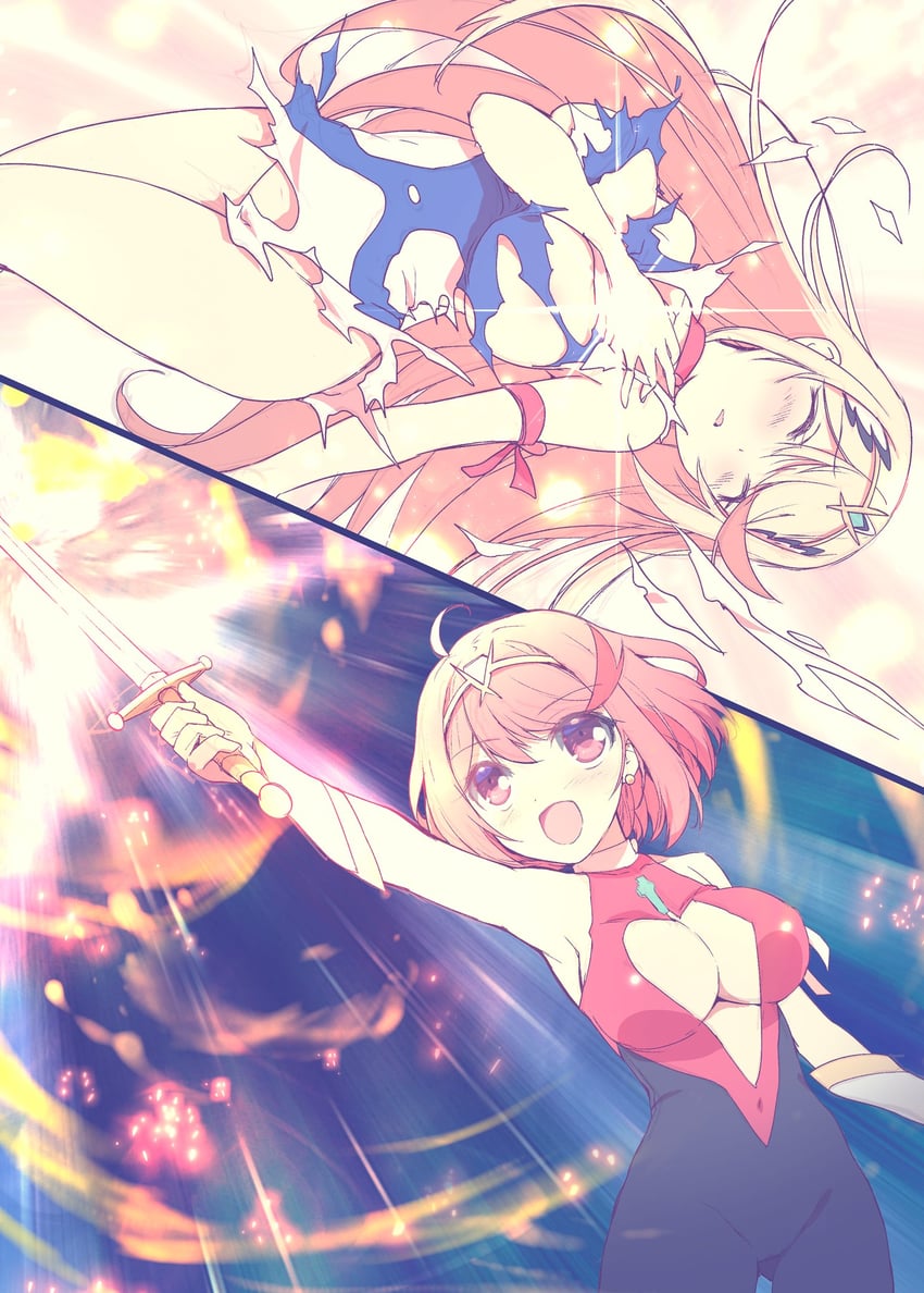 pyra, mythra, and cutie honey (xenoblade chronicles and 2 more) drawn by watsuki_ayamo
