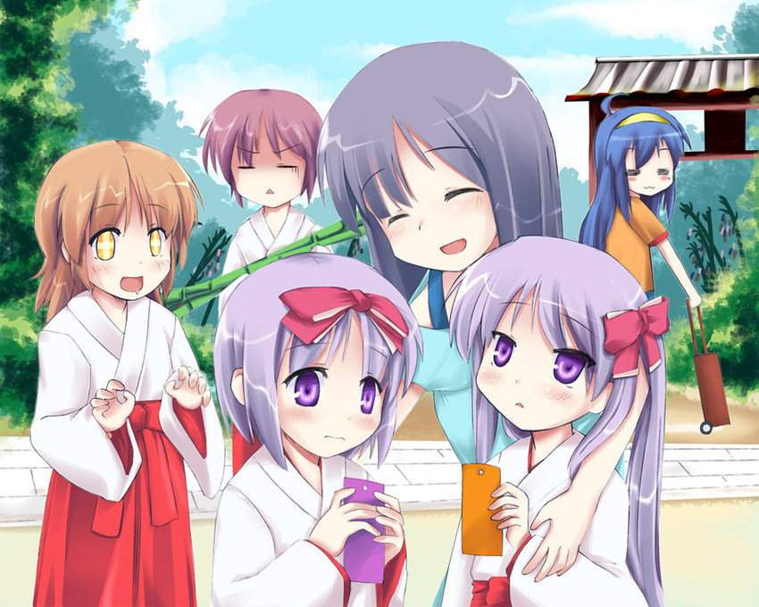 suzumiya haruhi, hiiragi kagami, izumi konata, hiiragi tsukasa, hirano aya, and 3 more (suzumiya haruhi no yuuutsu and 1 more) drawn by niiya