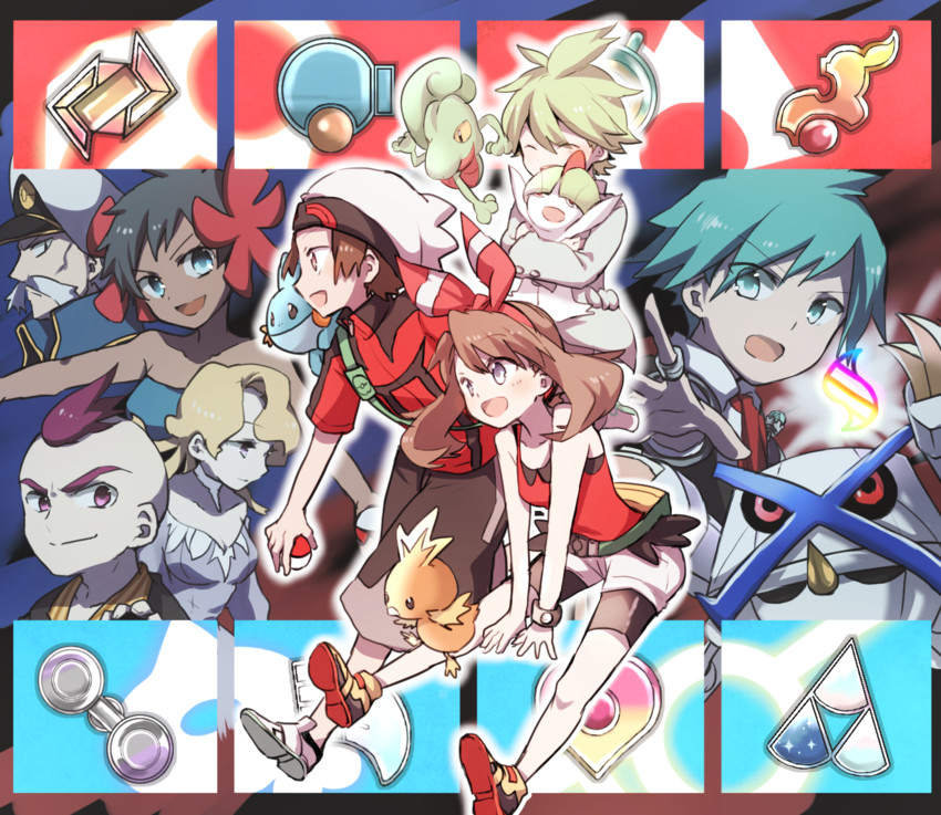 may, brendan, torchic, mudkip, steven stone, and 8 more (pokemon and 1 more) drawn by ryukadomatsu