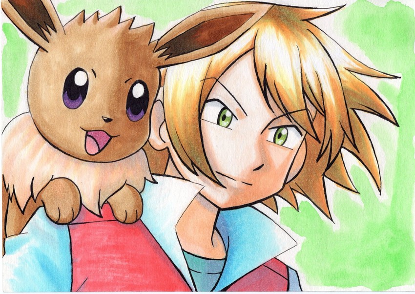 eevee and virgil (pokemon and 1 more) drawn by oka_mochi