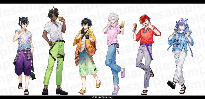 kageyama shien, aragami oga, yatogami fuma, minase rio, utsugi uyu, and 1 more (holostars) drawn by naruta_iyo