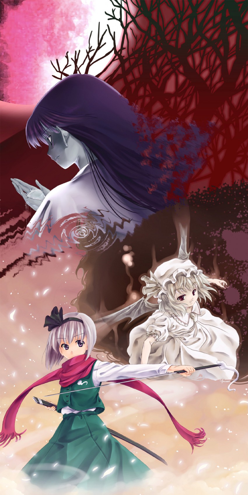remilia scarlet, konpaku youmu, and houraisan kaguya (touhou) drawn by imo_(ryokyou)