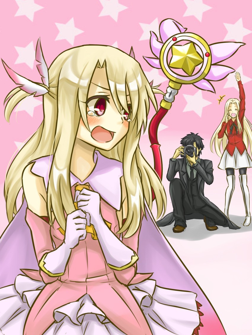 illyasviel von einzbern, emiya kiritsugu, irisviel von einzbern, prisma illya, and magical ruby (fate and 2 more) drawn by azuuru