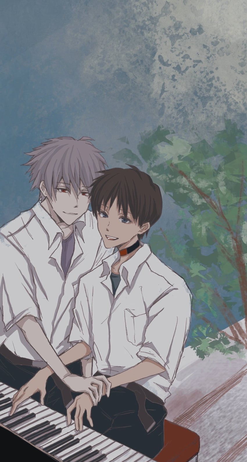 ikari shinji and nagisa kaworu (neon genesis evangelion) drawn by 53_foreverlove