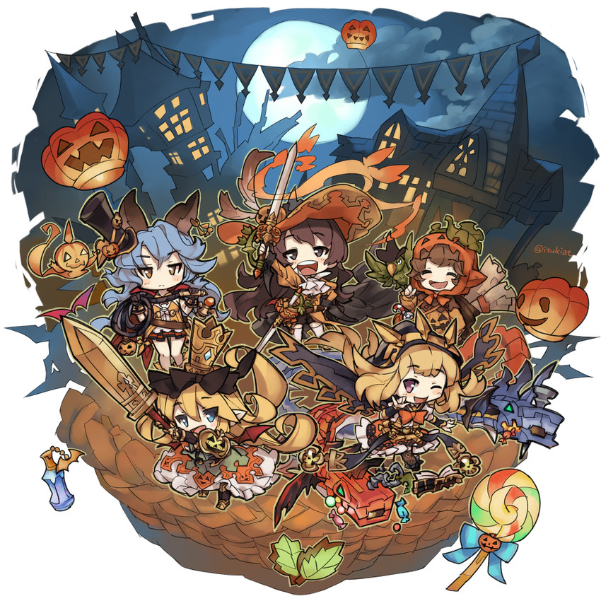 cagliostro, ferry, charlotta, nicola, sierokarte, and 1 more (granblue fantasy) drawn by itsukia